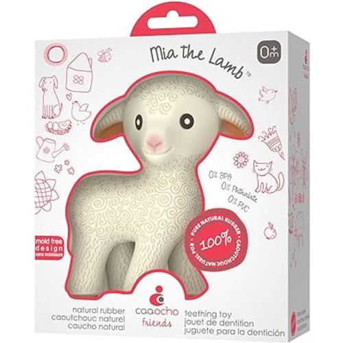 CaaOcho Pure Natural Rubber Teething Baby Toy - Mia The Lamb Teether for Babies, BPA Free Baby Toy, All Natural Teething Toys for Babies 0-6, Safe and Fun Molar Teether Toy