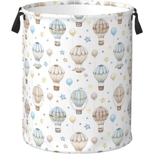 Cute Hot Air Balloons Laundry Hamper Bag With Waterproof Liner - Round Laundry Basket Foldable Clothes Storage Organizer For Bathroom Bedroom Nursery Dorm, M-19.6"X 15.7"