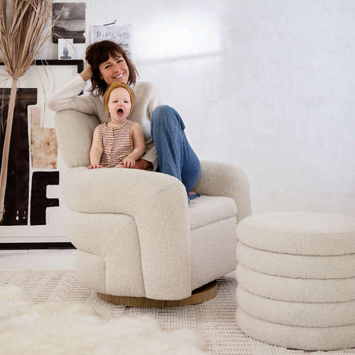 Snoozer Cream Boucle Nursery Swivel Glider Chair by Leanne Ford