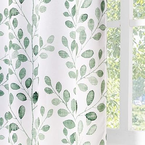 MYSKY HOME Green Leaf Curtains 63 Inch Length for Living Room Grommet 2 Pcs
