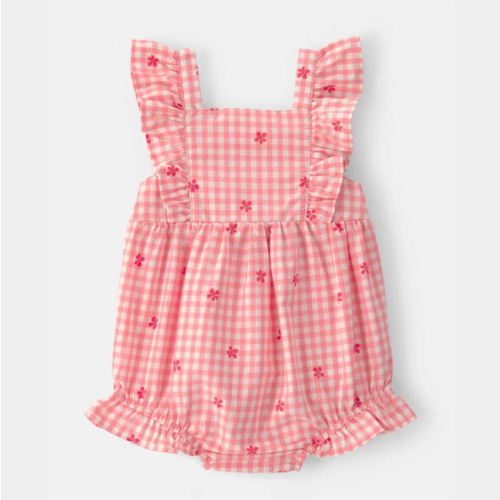 Baby Girl Gingham Flower Romper - Pink | Carter's