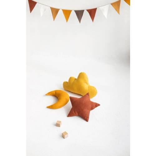 Linen Moon Pillow, Linen Star Pillow, Linen Cloud Pillow, Yellow Kids Room Pillow, Rust Nursery Pillow, Burnt Orange Cloud Shaped Pillow