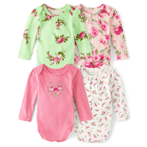 Baby Girls Floral Bodysuit 4-Pack - Pink