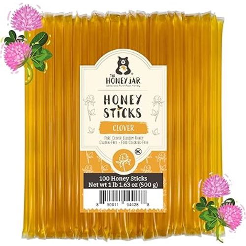 The Honey Jar Plain Honey Sticks - Pure Honey Straws For Tea, Coffee, or a Healthy Treat - One Teaspoon of Flavored Honey Per Stick - Made In The USA with Real Honey - (100 Count)