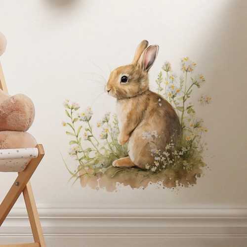 Watercolor Rabbits Wall Stickers For Kids Flowers Removable Decal Nursery Baby Room Decor Poster Mural, Style B