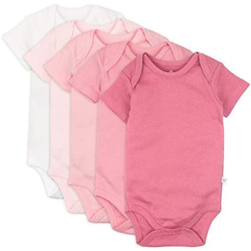 HonestBaby baby-girls 5-pack Short Sleeve Bodysuits One-piece 100% Organic Cotton for Infant Baby Girls