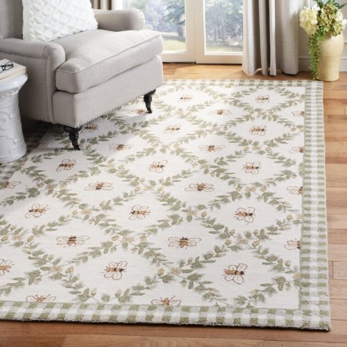 Littell Handmade Hand Hooked Wool Green Rug 6x9