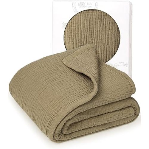 lulumoon Muslin Quilt Blanket, Crib Blanket for Baby and Toddler,47x47 Inches(Olive)