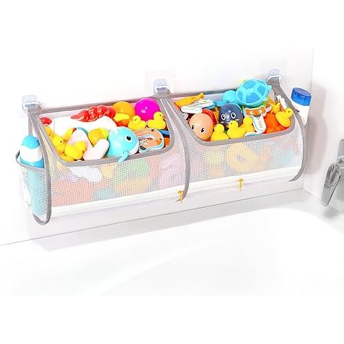 2-in-1 bath toy storage double capacity bath toy holder helps bath toy storage for tub classification, bath toy organizer for tub for kids to easily take favorite toys
