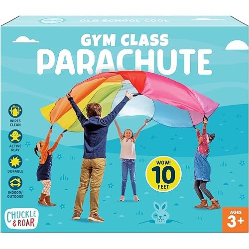 Chuckle & Roar - Gym Class Parachute - Rainbow Fabric Parachute - Indoor/Outdoor Fun - Great for Preschoolers - Ages 3 and Up