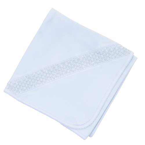 Solid Essentials Smocked Blanket - Light Blue with Light Blue Trim
