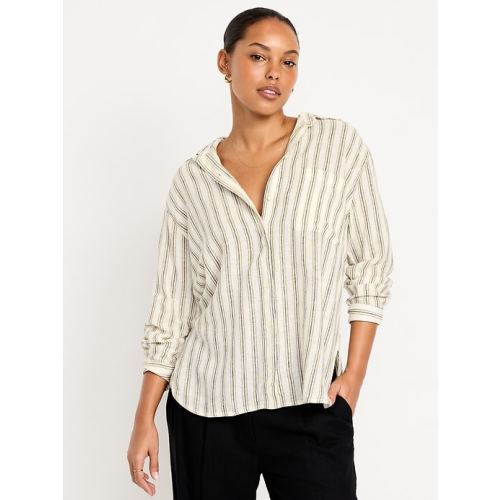Linen-Blend Loose Button-Down Shirt