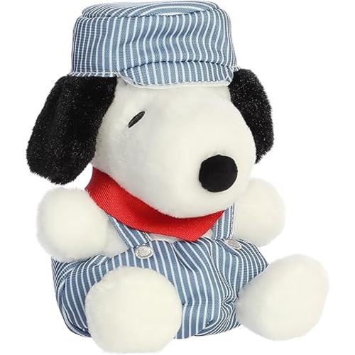 Aurora® Adorable Peanuts® Palm Pals™ Train Engineer Snoopy™ Stuffed Animal - Officially Licensed Toys for All Snoopy Fans - Nostalgic Gift for Adults and Birthday Celebrations - Blue 5 Inches