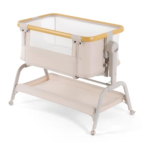 Familypoint 3-in-1 Baby Bassinet Bedside Sleeper with Memory Foam Mattress, Adjustable Rocking Crib, Breathable Mesh & Wheels, Spine Protection, CPSC Certified for Newborns & Infants