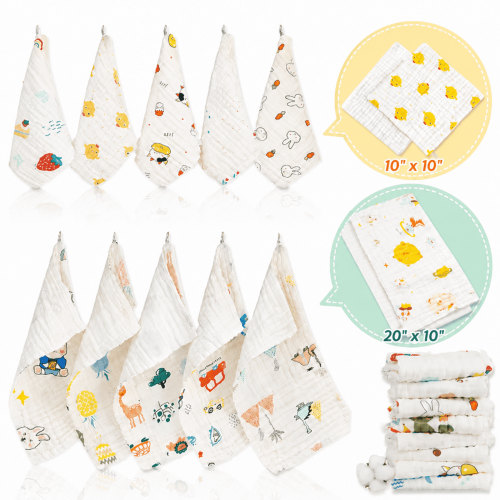 ChrumpTon, Muslin Burp Cloths, 20"×10" and 10"×10", 6-layer Cotton