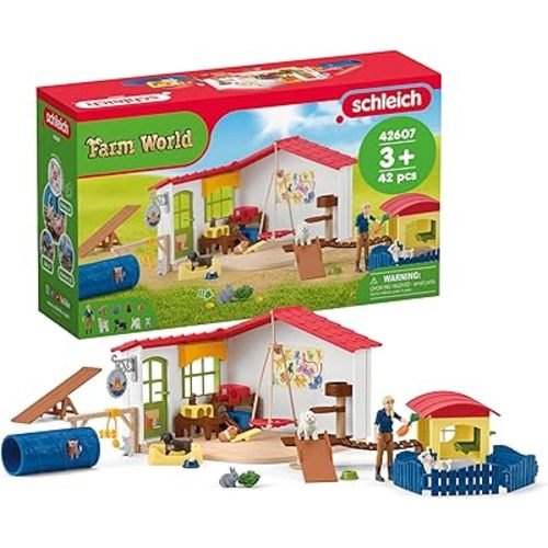 Schleich Farm World - 54PC Baby Animal Hotel Playset with Cute Pets, Caretaker and Movable Accessories - Realistic Animal Figurine Play Set - Fun Educational Toys for Kids and Toddlers Ages 3+ | 42607