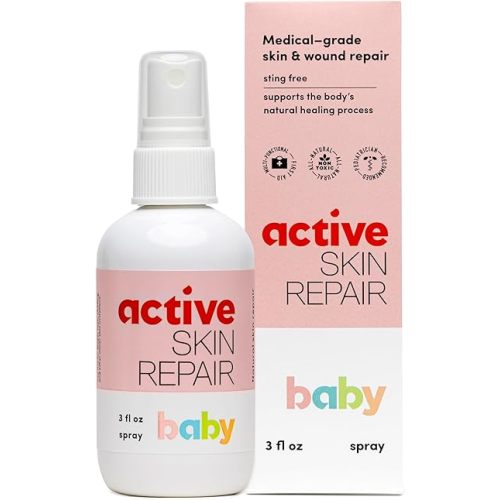 Active Skin Repair Natural, Non-Toxic, No Sting Baby Spray First Aid Safe For Use on Diaper Rash, Baby Acne, Eczema, Cuts, Wounds, Scrapes, and Other Skin Irritations (3 oz. Spray)