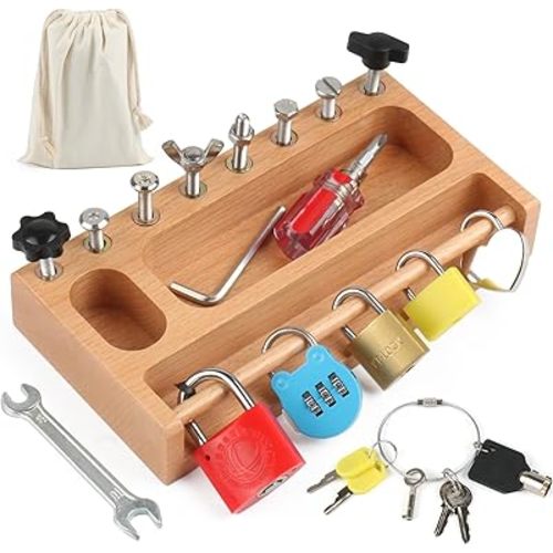 Montessori Screwdriver Board Set Lock and Key Toys Kids Tools Nuts and Bolts Montessori Toys for 3 4 5 Year Old Learning Practical Life Materials Fine Motor Skills Occupational Therapy Games