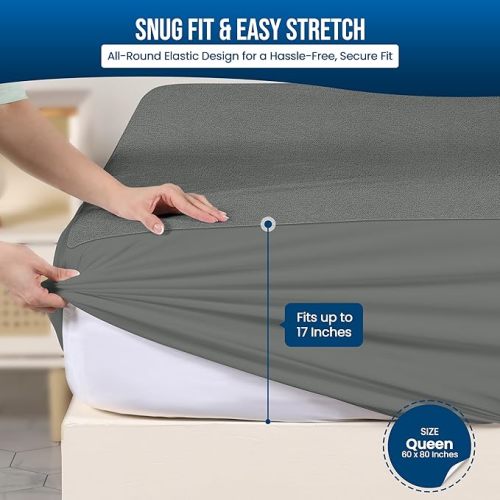 Utopia Bedding Waterproof Mattress Protector Queen Size, Premium Terry Mattress Cover 200 GSM, Breathable, Fitted Style with Stretchable Pockets (Gray)