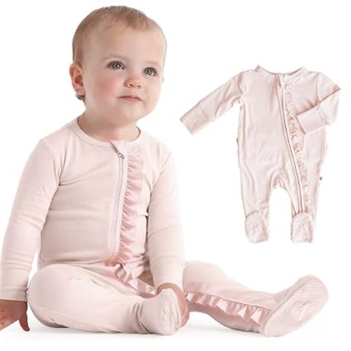 Caden Lane Newborn Soft 2 way Zipper Footies, Footie for Baby Boy Girls, Newborn Zipper Footie, Viscose from Bamboo Pale Pink, 0-9 Months