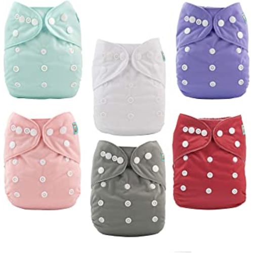 ALVABABY Baby Cloth Diaper 6 Pack with 12 Inserts One Size Cloth Diaper Covers Adjustable Washable Reusable for Baby Girls and Boys