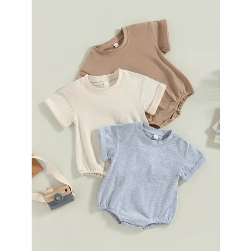 baby boys girls summer romper short sleeve solid color - Temu