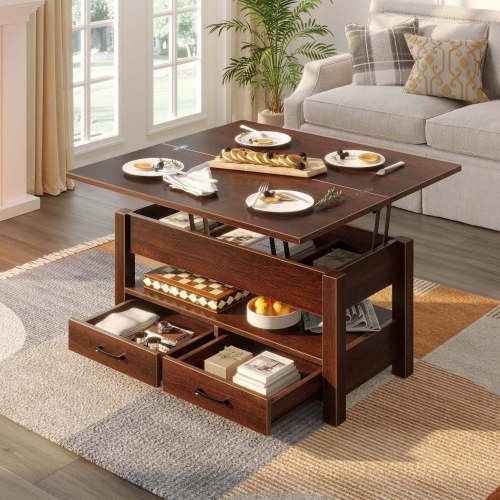 Greenstell Lift Top Coffee Table with Storage, Multi-Function Dining Table, 39"Wide, Espresso
