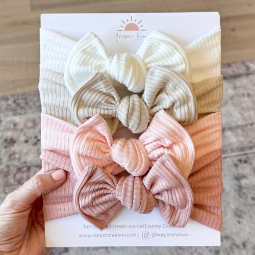 Everyday Essentials Basics (Neutral + Pink) | Ribbed Baby Bow Bundle | Harper + Remi