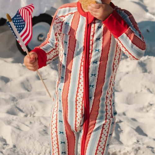 Heritage Striped Bamboo Zipper Romper | 4th of July Matching Pajamas | In My Jammers