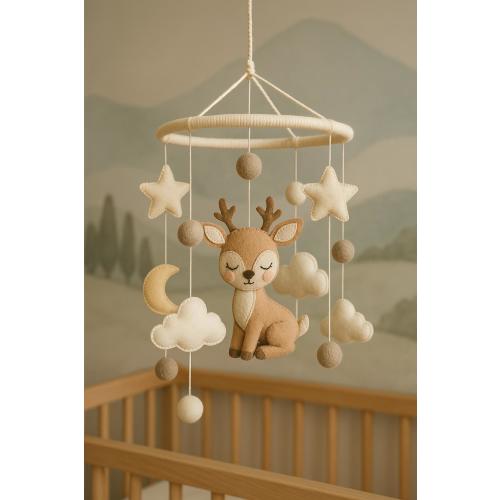 Handmade Sleepy Deer Crib Mobile: Felt Nursery Decor