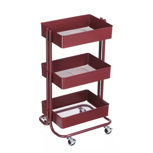Lexington 3-Tier Rolling Cart by Simply Tidy® Matte Cranberry