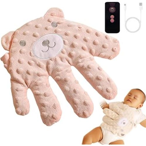 Baby Soothing Palm, Baby Patter for Sleep, Baby Startle Prevention Hand Glove Electric Baby Hand Pillow Cute Baby Soothing Palm for Newborns Baby Girl Baby Boy (Pink Bear)