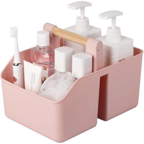 Premium Portable Shower Caddy Basket with Eco-Friendly Bamboo Handle - Perfect Bathroom Organizer Tote for College Dorm Essentials & Bath Toy Storage, White