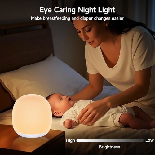 Tyute Baby Night Light, Nursery Night Lamp with 8 RGB Colors Changing, Soft BPA Free Silicone Touch Night Light for Kids Room Breastfeeding, 1h Timer, Rechargeable & Stepless Dimming