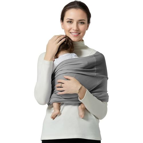 Baby Wrap Carrier, Lightweight Baby Wearing Wraps for Newborn and Infant, Soft Swaddle Holder Carrier, Cozy Baby Sling 7-35 lbs Cream+Pink