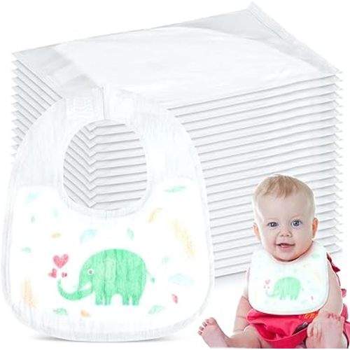 100 Pcs Disposable Baby Bibs Bulk for Baby Boys and Girls Individually Packaged Hygienic for Toddlers Traveling and Outdoor Use