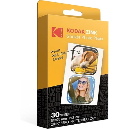 KODAK 2x3 Premium Sticky-Backed ZINK Photo Paper (30 Sheets) - Compatible With Kodak Step, Step Slim, Printomatic, Printomatic+, Smile+, Step Touch