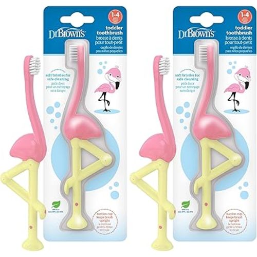Dr. Brown's Baby and Toddler Toothbrush, Flamingo 2-Pack, 1-4 Years