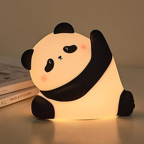 Panda Night Light for Kids, Cute LED Squishy Nursery Night Light 3 Level Dimmable Lamp, Silicone Animal Nightlight USB Charging Port Bedside Table Lamp for Toddler Baby Kids Funny Gifts Bedroom Decor