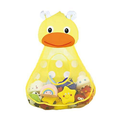 Kids Bath Toys Organizer Superior Quality Tub Toy Storage Mesh Shower Caddy Organizer Set with Anti-Slip Suction Cups Net Multiple-use Organization Bag for Bath Toys - Yellow Duck