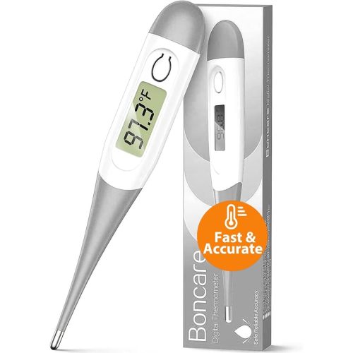 Boncare 10 Seconds Digital Thermometer for Adults and Kids - Accurate & Safe Rectal Thermometer for Baby with Fever Alarm, Oral Thermometer (Gray)