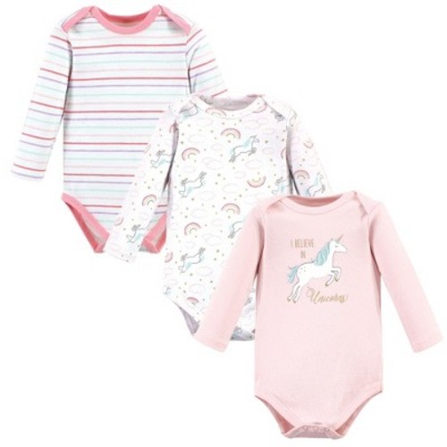 Hudson Baby Infant Girl Cotton Long-Sleeve Bodysuits, Glitter Unicorn, 6-9 Months