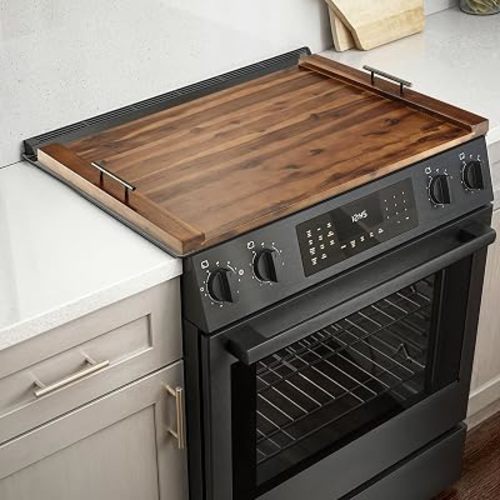 TIDITA Acacia Stove Top Covers for Electric Stove, Handles, Walnut color