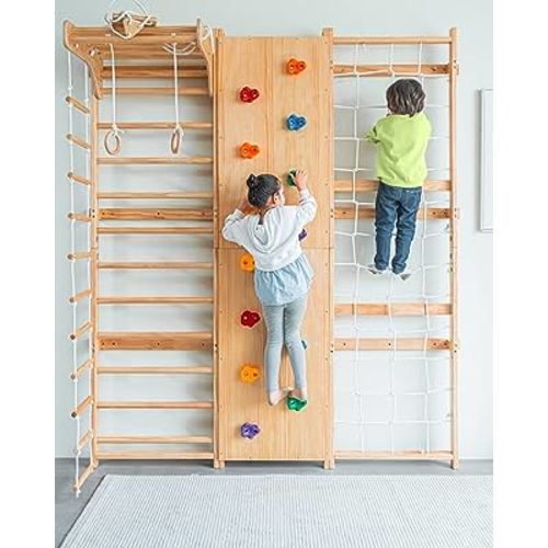 Avenlur Walnut 9-in-1 Swedish Ladder Wall Gym Set