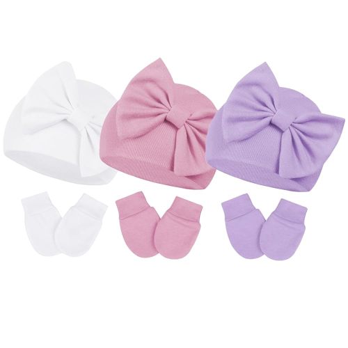 Century Star Newborn Girls Hats Baby Hat and Mitten Set Big Bow Knit Infant Headbands Winter Baby Hat for Girls