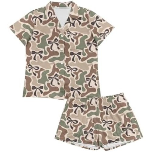 Renewold Women's Short Sleeve Pajama Set Button Down Sleepwear with Notch Collar Soft Lounge Top and Shorts with Pockets