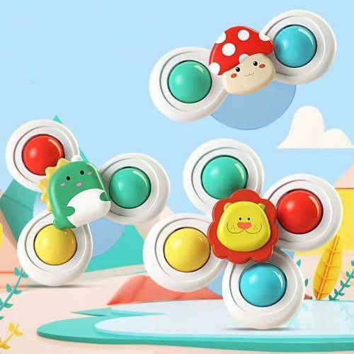 Suction Cup Spinning Toys for Toddlers,3-Pack Rotating Educational Sensory Toys with Strong Suction Base,Quiet Nylon Bearings,Bath & Tabletop Fun for Baby,Safe ABS Material,4.1 Inch