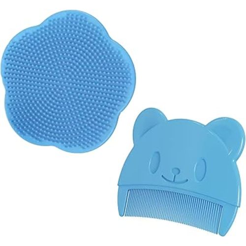 2PCS Baby Scalp Brush & Comb Set - Silicone Curved Design, Gentle Massage for Newborn Bath, Cradle Cap Care, Shower Gift