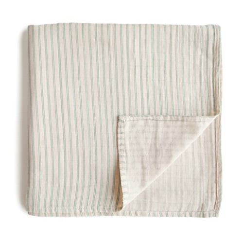 Organic Cotton Muslin Swaddle Blanket - Sage Stripe