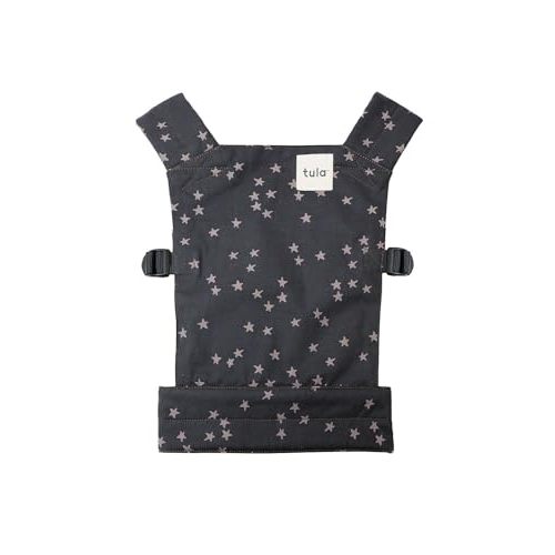 Baby Tula Mini Toy Carrier for Dolls and Stuffed Animals, Child-Sized Toy Carrier with Adjustable Straps, Soft Fabric and Easy Fit for Kids' Imaginative Play - Discover (Black/Stars)